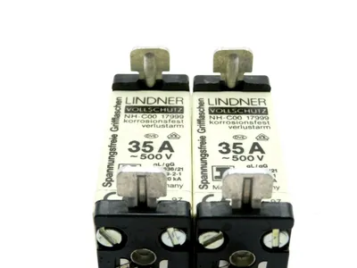 2 NEW LINDNER NH-COO-17999 FUSES 35AMP 500V NHCOO17999