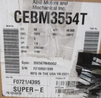 NEW BALDOR CEBM3554T BRAKE MOTOR 1.5HP 230/460V 1760RPM 145TC