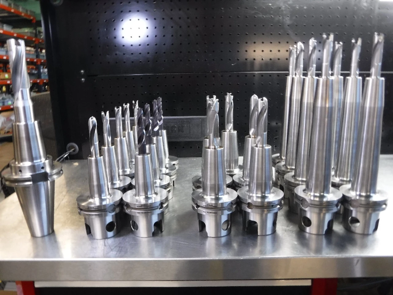 Lot of 23 Shrink Fit Holders with Various Tools 22 KM80 / 1 CAT50 (LOC1142)