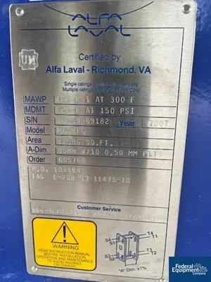 New | in-Stock Alfa Laval 12 Sq Ft Alfa Laval Plate Heat Exchanger, S/S, 150# Heat Exchangers Texas US | Federal Equipment Company #1337727