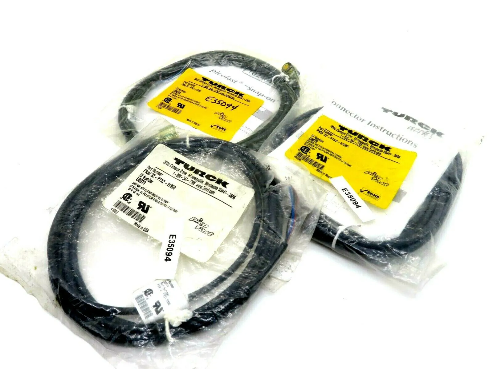 NEW LOT OF 3 TURCK PKW 3Z-P7X2-2/S90 U0079 MOLDED CORDSET U0079 PKW3ZP7X22S90