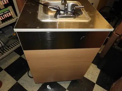 Used Falcon Restaurant Supply Used Self Contained Portable Sink with Pump, Water Heater and Collection Containers Hand Washing and Sanitizing Illinois US | Falcon Restaurant Supply #1376648