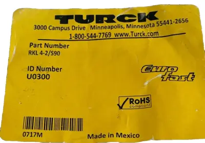 NEW TURCK RKL 4-2/S90 CORDSET U0300 RKL42S90
