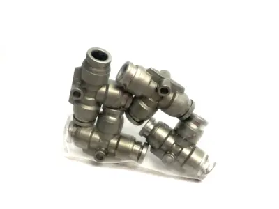 USED SMC UNION TEE FITTING, METAL, NICKEL-PLATED