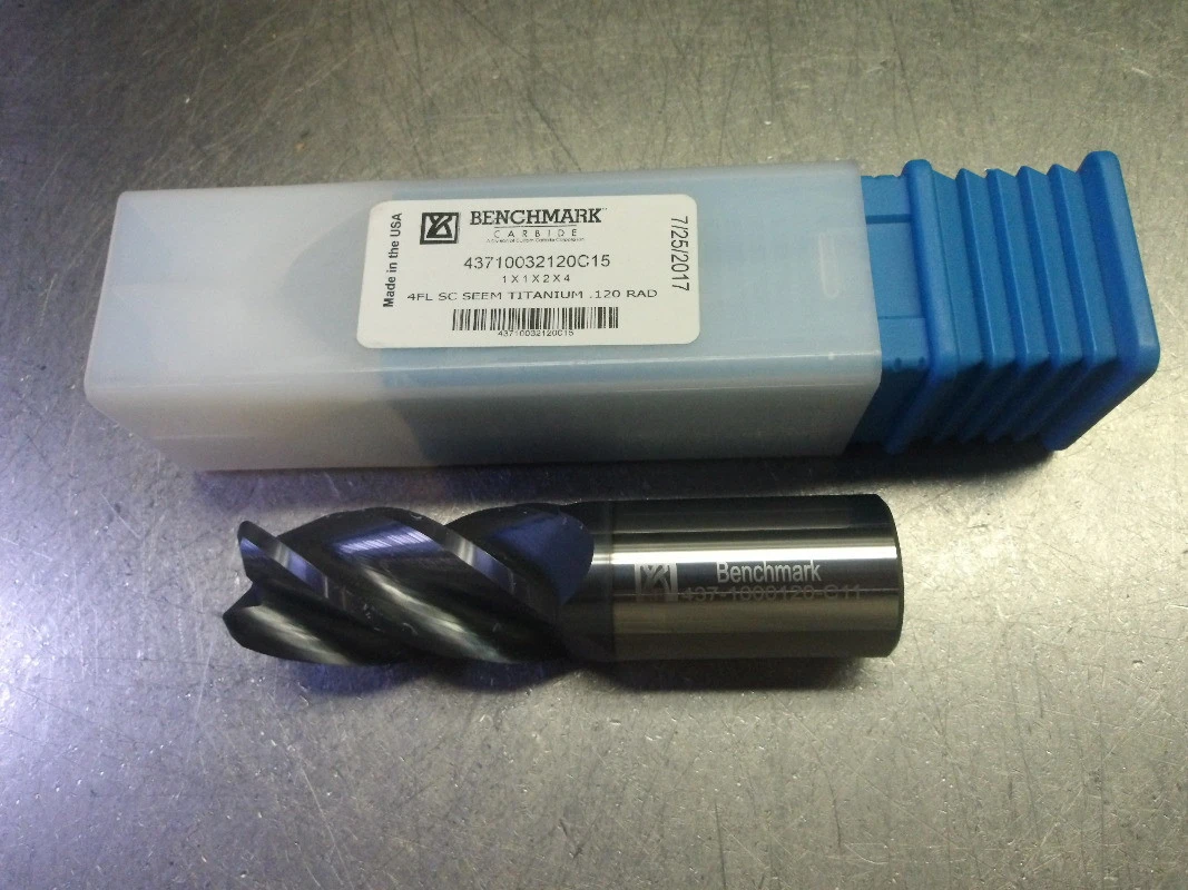 Benchmark 1" 4 Flute Carbide CR Endmill 1 Shank .120" R 43710032120C15 (LOC2516)