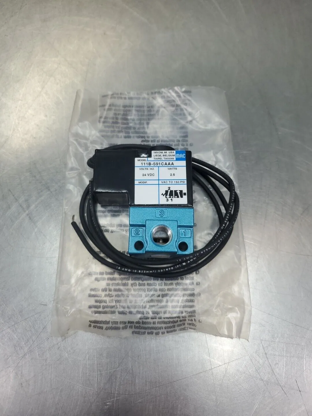 MAC 111B-591CAAA SOLENOID VALVE, 2.5 WATTS 24VDC. 6A-12