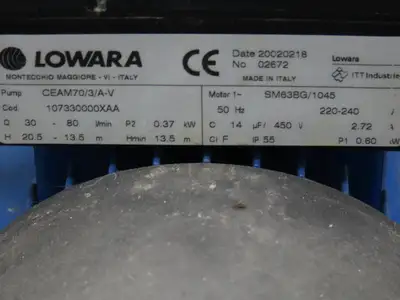 Lowara CEAM70/3/A-V Water Coolant Pump 70 L/Min 18GPM Stainless Heated 12G Tank