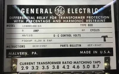 GENERAL ELECTRIC 12BDD15B16A Differential Protection Relay 5A 48/125V. Loc.Wall