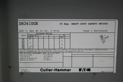 New | in-Stock Cutler-Hammer DH261UGK Disconnects California US | Davliegogo LLC #1707640