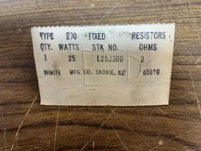 New | in-Stock OHMITE L25J3R0 Miscellaneous Equipment (Electrical & Power) Ohio US | Surplus Asset Holdings #1445191