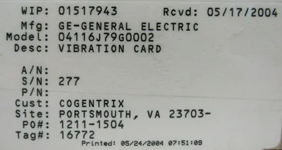 NEW GENERAL ELECTRIC 4116J79-G2 VIBRATION CARD 04116J79G0002