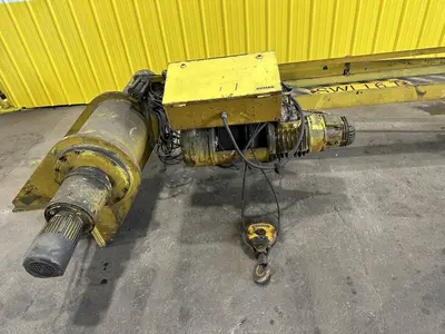 1.7 TON (3200 LBS) X 10' DEMAG WALL MOUNTED POWERED JIB CRANE & CABLE HOIST: STOCK #19119