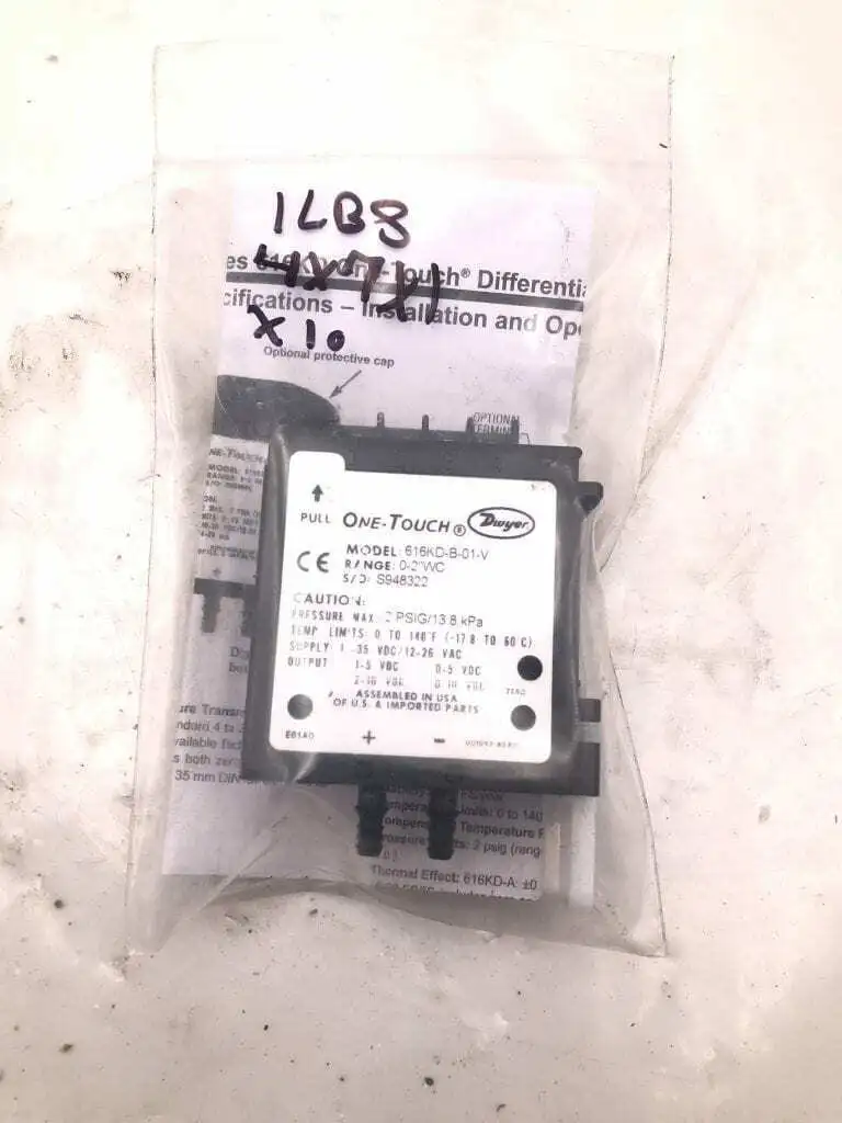One-Touch 616KD-B-01-V Pressure Transmitter 0-2″WC 2PSI 1-35VDC 12-26VAC -NIB