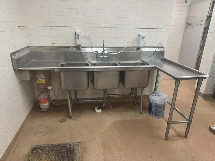 Used Falcon Restaurant Supply Used 95" L Shaped Stainless Steel 3 Compartment Sink Sinks Illinois US | Falcon Restaurant Supply #1375226