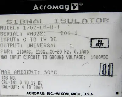 USED ACROMAG 1702-LM-U-1 SIGNAL ISOLATOR 1702LMU1