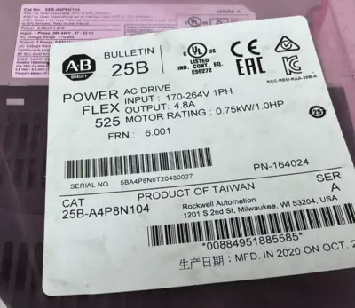 NEW ALLEN BRADLEY 25B-A4P8N104 POWERFLEX 525 1.0HP SER. A 25BA4P8N104