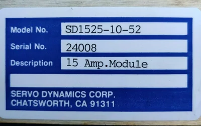 SERVO DYNAMICS SD1525-10-52 Anilam 1100 Fryer 15 AMP *Tested*