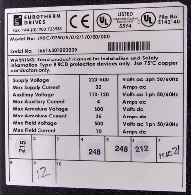 NEW EUROTHERM DRIVES 590C/0350/5/0/2/1/0/00/000 DRIVE WITH POWER SUPPLY