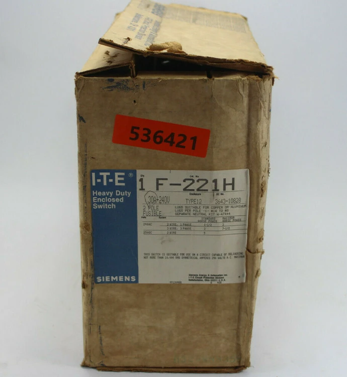 New | in-Stock ITE-Siemens F221H Switchgears California US | Davliegogo LLC #1707908