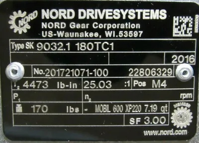 NEW NORD SK9032.1 GEAR REDUCER 25.03:1 SK9032.1-180TC1 1-3/4" DIA.