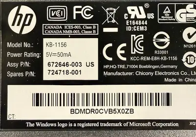 Hp Black Keyboard Model KB-1156 Pn. 672646-003 (3.1.1)