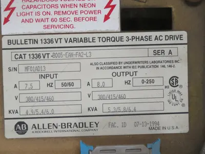 Used ALLEN BRADLEY 1336 VT-8005-EAN-FA2-L3 AC Drive Control Module Texas US | Aucto #1307100
