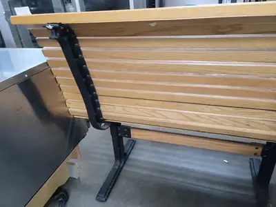 Used FalconRestaurantSupply Used Vintage Falcon Cast Iron and Oak Slat Bench - 1950's? Restaurant Front of House Furnishings Illinois US | Falcon Restaurant Supply #1376852