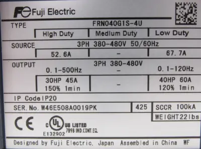 NEW FUJI ELECTRIC FRN040G1S-4U INVERTER 40HP FRN040G1S4U