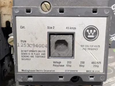 Westinghouse 1253C94G04 Reversing Contactor Assembly Size 2 45A Used