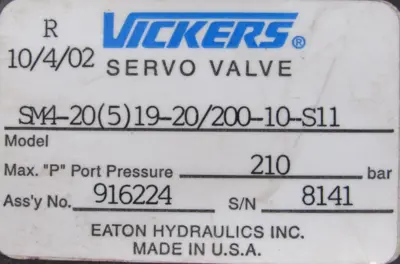 REFURBISHED VICKERS SM4-20(5)19-20/200-10-S11 SERVO VALVE 916224
