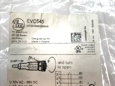 USED IFM M12 SENSOR CABLE 5-PIN FEMALE SHIELDED EVC5455 5M