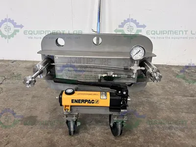 USED MILLIPORE MPODPILOT CP5PN1075 FILTER PRESS W/ ENERPAC P142 HYDRAULIC HAND PUMP