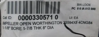 USED WORTHINGTON 23594X8 IMPELLER 8" DIA. 1-1/8" BORE 4CNG84