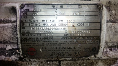 US Motors 10HP; 1180RPM; 460V; Frame: 284U E078B-A10A224R098M