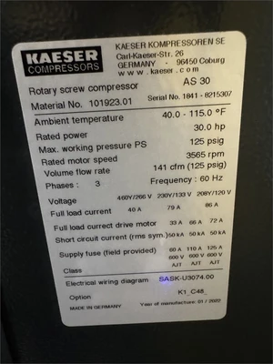 Used 2022 KAESER "AS 30" Rotary Screw & Sliding Vane Air Compressors Texas US | MachineryMax #1486575