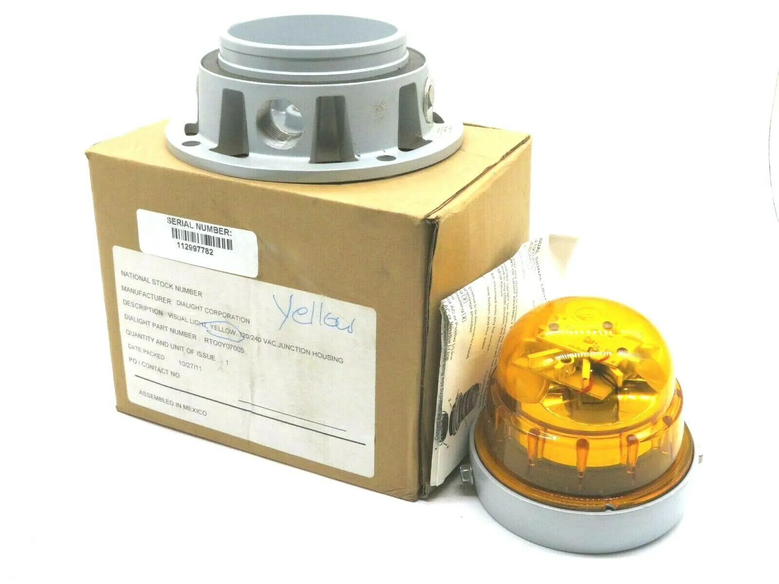 NEW DIALIGHT CORPORATION RTO0Y07005 YELLOW VISUAL LIGHT 120/240 VAC
