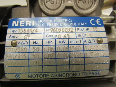 Motori NERI T56AN/4 Gearmotor 60:1 Ratio 1/10Hp NVRV-025 Speed Reducer
