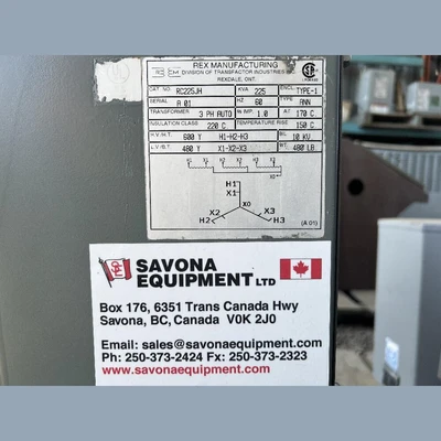 225kVA Rex Manufacturing Auto Transformer 600Y-480Y