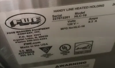 191-0010 NEW FWE HLC-16 Undercounter Insulated Mobile Heated Cabinet