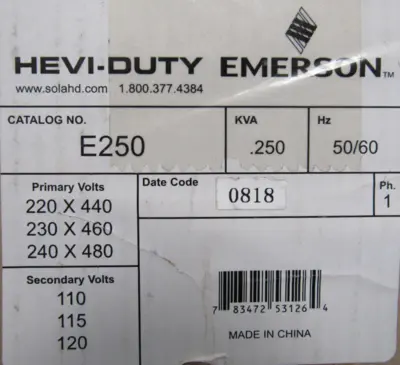 NEW EMERSON E250 TRANSFORMER .250KVA