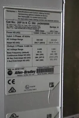 Allen-Bradley 20F1ANC260JA0NNNNN PowerFlex 753 AC Drive 400V 132kW 3-PH #3312-A