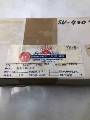 Continental Disc Corp. 143368 1-1/2″ 316SS Rupture Disc 115PSIG 300°F -NIB
