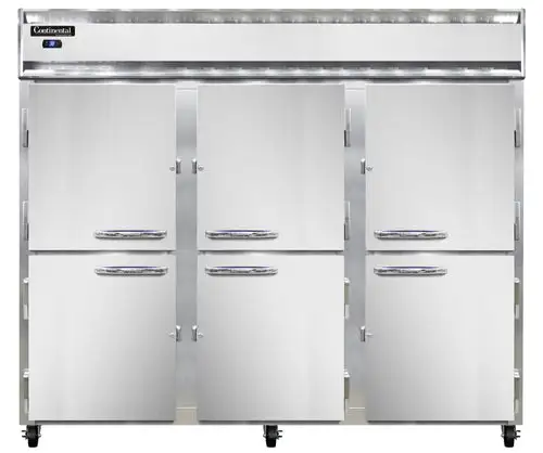 Continental 3RESNSAHD 85 1/2" Three Section Reach In Refrigerator, (6) Left/right Hinge Solid Doors, Top Compressor, 115v