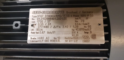 SEW Electric Motor SF67 DT80K4/BMG/TF/IS