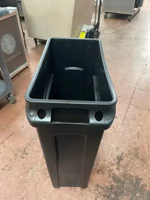Used Rubbermaid Used Rubbermaid 23 Gallon Slim Jim Black Rectangular Trash Can Bins Illinois US | Falcon Restaurant Supply #1376059