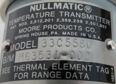 NEW MOORE PRODUCTS 33C5580 NULLMATIC TEMPERATURE TRANSMITTER