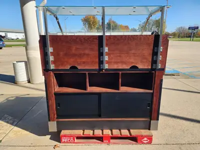 Used Falcon Restaurant Supply Used Wooden Bakery / Produce Display Rack with Sneeze Guard and Bottom Storage Restaurant Equipment (Miscellaneous) Illinois US | Falcon Restaurant Supply #1376840
