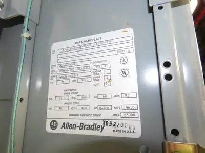 Allen Bradley 1336SB060VAADSGM1CHA2CL6EC AC Drive VFD 75Hp 76kva 460V Enclosure