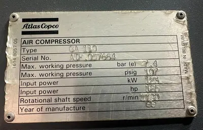 USED 1999 ATLAS COPCO GA110