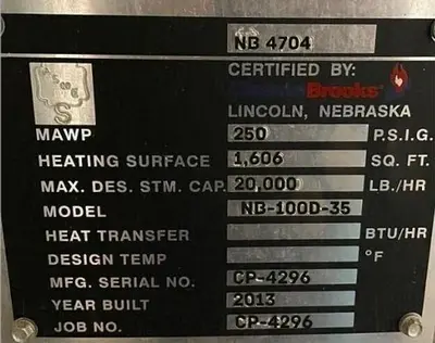 USED 2013 CLEAVER BROOKS NB-100D-35
